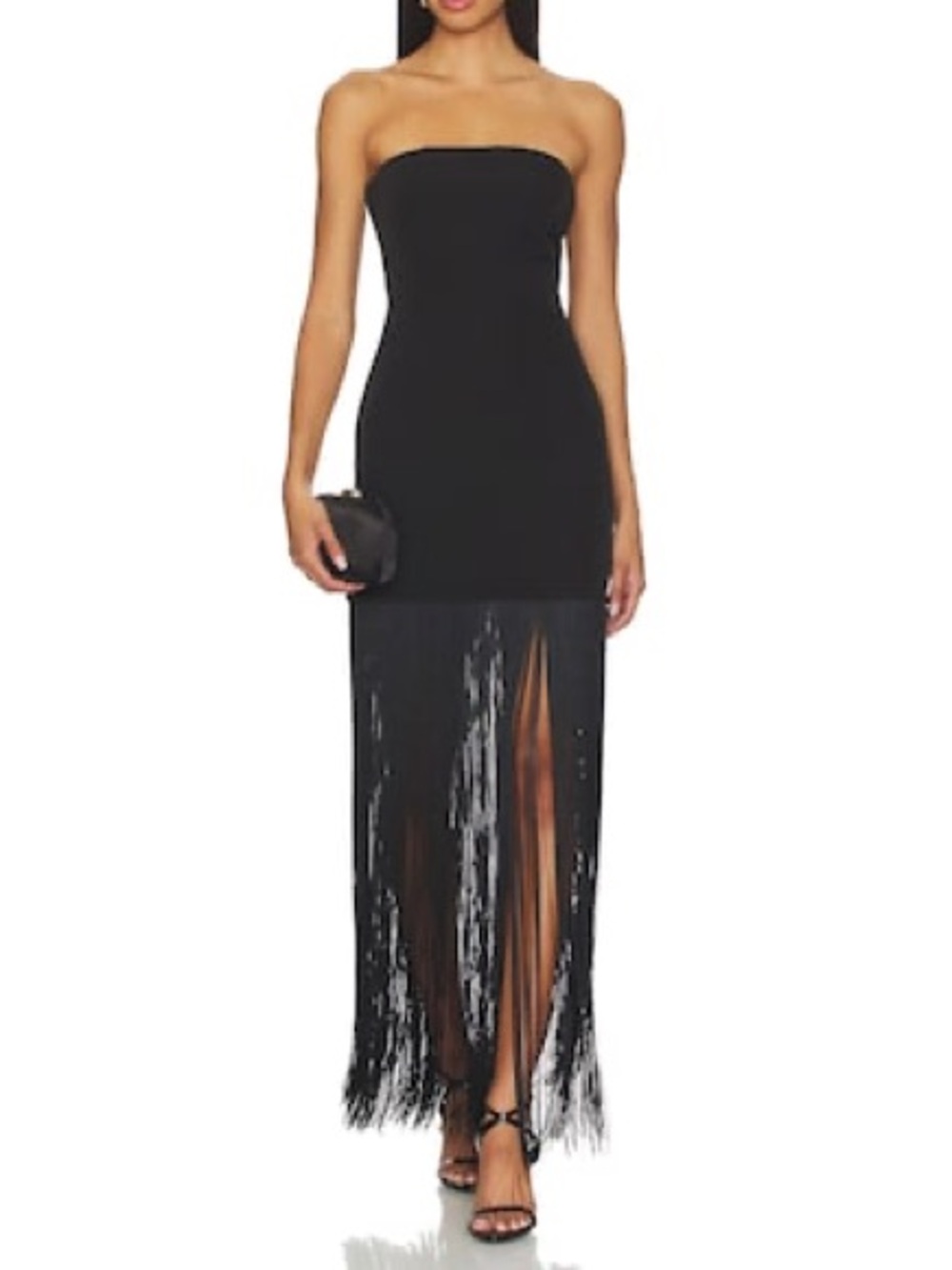 REVOLVE Black Maxi Dress with Fringe Skirt